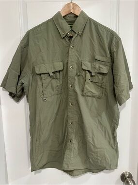 Whiskey River Men's Short-Sleeve Utility Shirt in Olive Quick Dry Size Medium